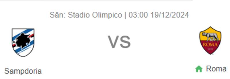 Tip kèo bóng đá trận Sampdoria vs AS Roma uk88