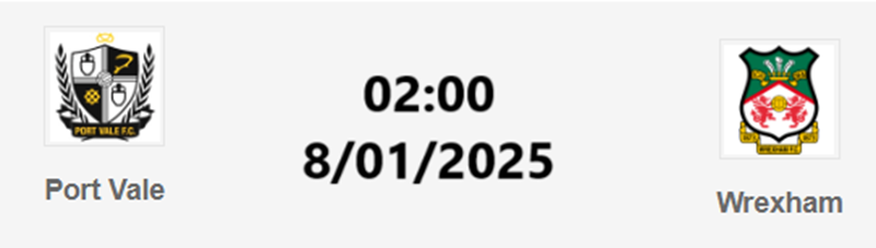 Tip kèo bóng đá trận Port Vale vs Wrexham uk88
