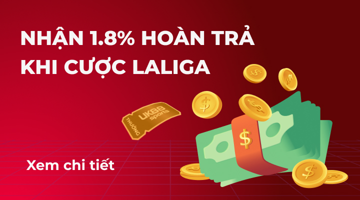 ĐỒNG HÀNH CÙNG LALIGA, THƯỞNG HOÀN TRẢ 1,8% TIỀN CƯỢC MỖI NGÀY